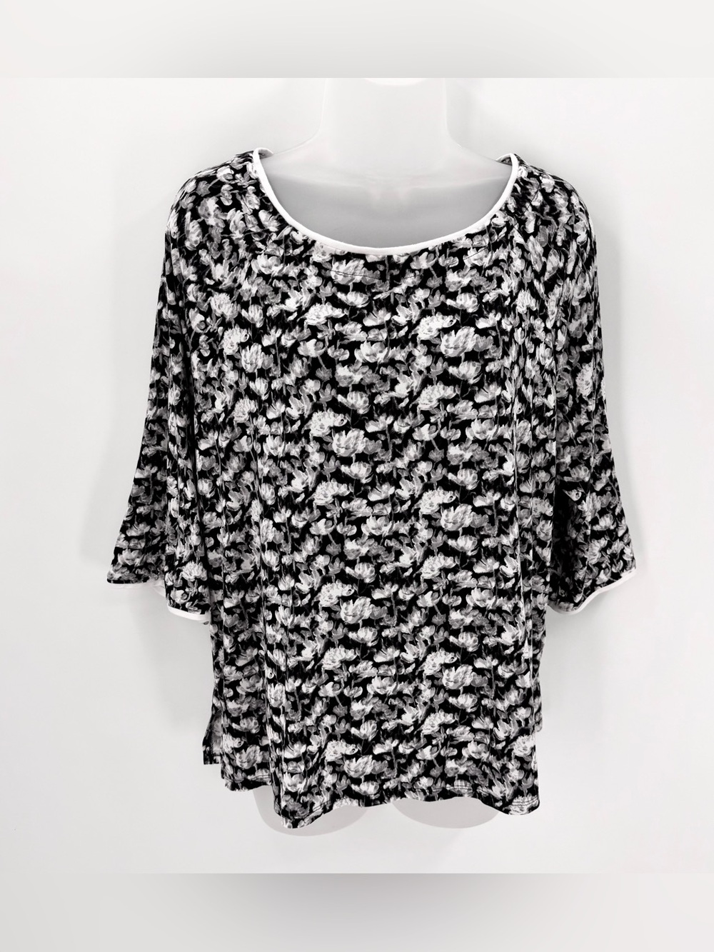 Donna Karan Sleepwear Top Womens PL Petite Large Black Gray Floral Modal Blend